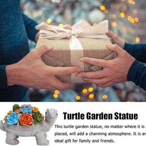 Turtle Garden Statue with Colorful Flowers